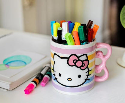 Silver Buffalo Sanrio Hello Kitty Rainbow Dots 3D Sculpted Shaped Handle Ceramic Mug, 20 Ounces
