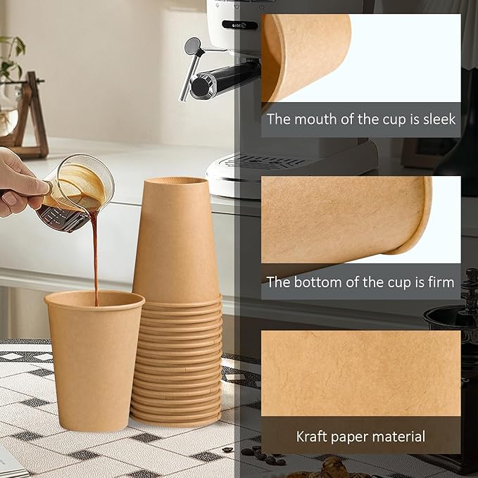 1000 Pack 12 OZ Paper Cups, Brown Kraft Disposable Paper Coffee Cups 12 oz, Unbleached Paper Cups for Hot/Cold Beverage Party, Picnic, Travel, and Events.