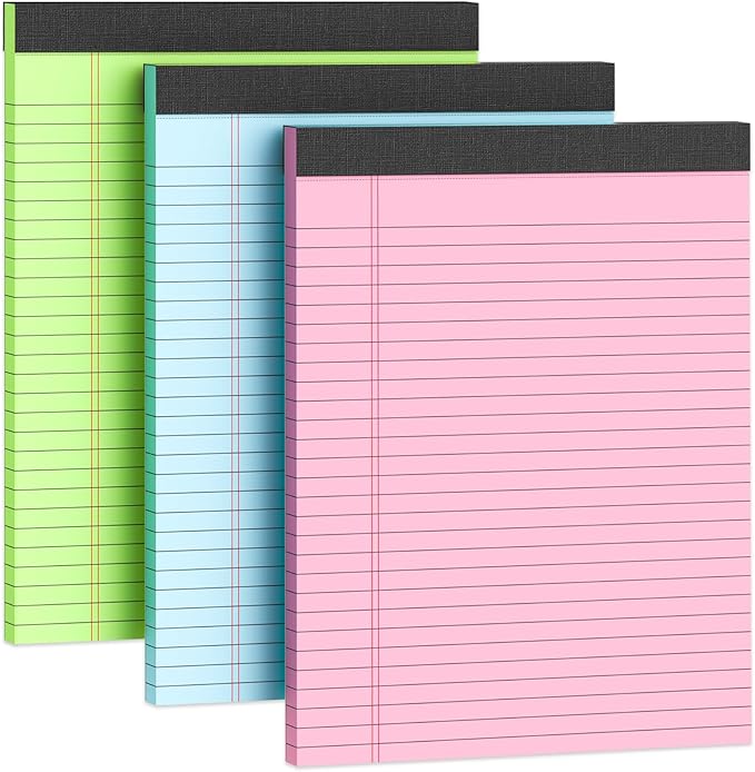 Legal Pads 8.5 x 11 Colored Note Pads, 3 Pack Writing Pads 8.5 x 11 in, Pink Legal Pad 8.5 x 11, Premium Paper Tablets 8-1/2 x 11 Lined Paper, 30 Sheets/Pad, Wide Ruled Notepad with Sturdy Backboard