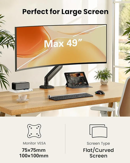 ErGear Single Monitor Arm, Adjustable Monitor Mount for 13–49 inch Screens, Computer Monitor Stand with VESA Mount, C-Clamp & Grommet Base, Max Load 22 lbs, Max VESA 100x100mm, EGSS25B