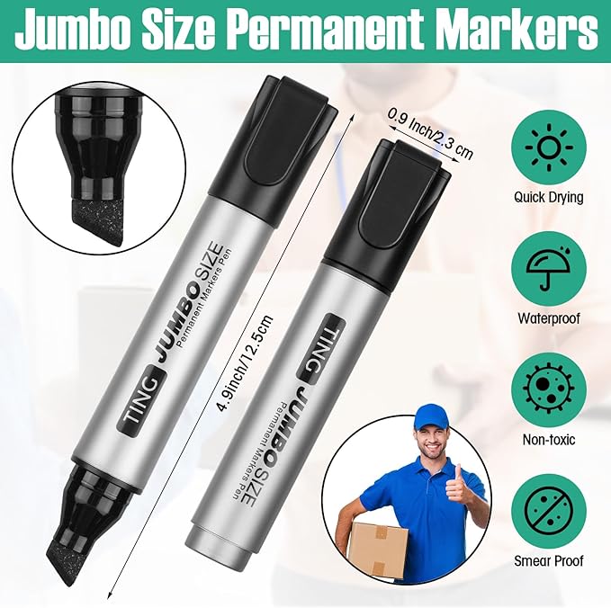 Fuutreo 32 Pcs Jumbo Permanent Markers Bulk Large Chisel Tip Permanent Markers Waterproof Jumbo Pens Quick Drying Office Teacher Supplies (Multicolor)