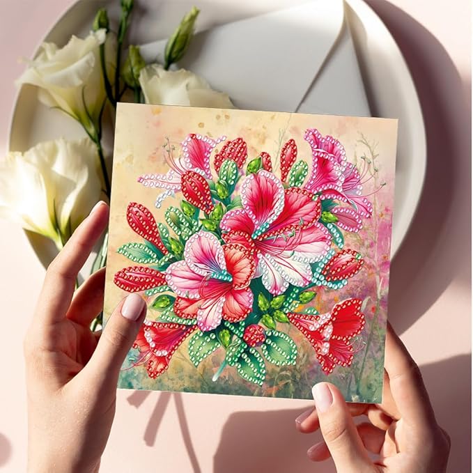 6pcs DIY Bouquet Diamond Art Painting Greeting Cards Kit, Rhinestone Art Holiday Birthday Card Set with Envelopes, DIY Festival Craft for Girlfriend, Christmas Valentine Gift Making Supplies