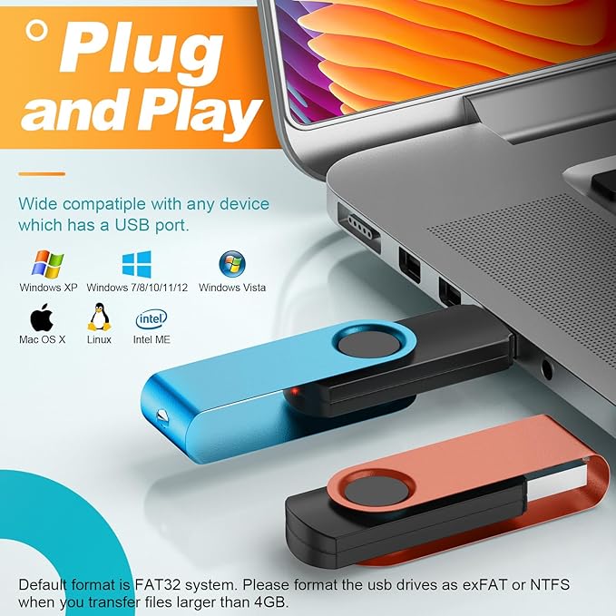 Kepmem Swivel Pen Drive 8GB USB 3.0 Memory Stick Pack of 10, Colorful Multipack Zip Drives for Data Storage