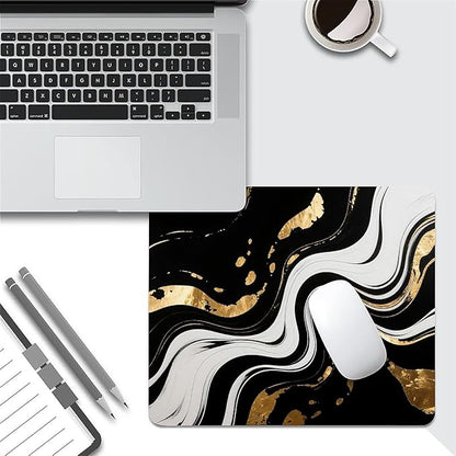 Square Mouse Pad Black White Marble, Personalized Premium-Textured Custom Mouse Mat Design, Washable Mousepad Cloth, Non-Slip Rubber Base Computer Mouse Pads for Wireless Mouse