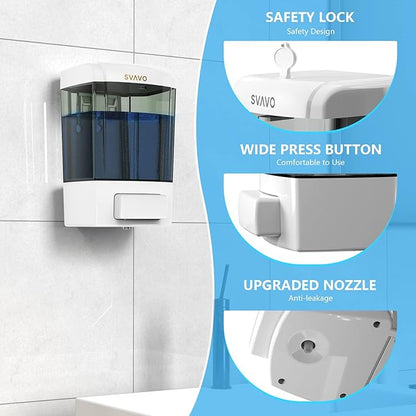 SVAVO Wall Mounted Soap Dispenser Kitchen Bathroom Manual Soap Dispenser Refillable Hand soap Dispenser for Liquid Contianers Shampoo Gel Chamber for Household Commerical 23.7oz (700ml) ABS