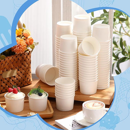 Honeydak 400 Pack 150 ml/ 5 oz White Ice Cream Cups for Party Small Ice Cream Cups Disposable Treat Paper Cups Dessert Snacks Sundae Yogurt Container Wedding Birthday Party Supplies