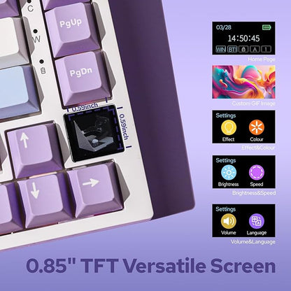 EPOMAKER Ajazz AK820 Pro 75% Wireless Mechanical Keyboard with TFT Smart Display&Knob, Gasket-Mounted Gaming Keyboard, Bluetooth/2.4GHz/USB-C Wired (Purple, Flying Fish Switch)