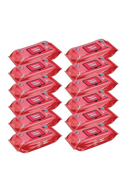 Hero Wipes Body Wipes Remove 98% Of Carcinogens, Ash, Soot, Smoke, Toxins - 12 Packs of 48ct Extra Thick Durable 10x9 inches Firefighter Wet Wipes