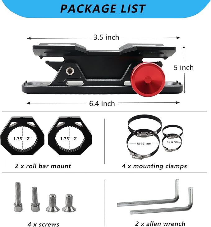 Fire Extinguisher Mount Bracket, Aluminum UTV Quick Release Fire Extinguisher Mount for 1.75''-2'' Roll Bar, Universal for UTV RZR Polaris Ranger Jeep Wrangler, with 4 Clamps