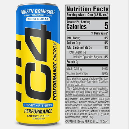 Cellucor C4 Energy Drink POPSICLE Variety Pack, Carbonated Sugar Free Pre Workout Performance Drink, 4 Flavors - Grape & Cherry Popsicle, Strawberry Watermelon Ice, Frozen Bombsicle, 12 Oz Pack of 12