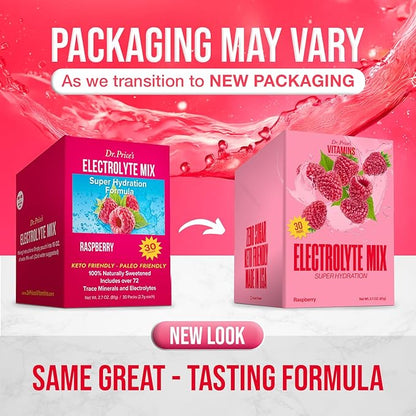 Dr. Price’s Electrolytes Powder Packets | Raspberry 30 Servings | Sugar Free Hydration Packets with 72+ Trace Minerals | Keto, Vegan, Electrolyte Drink Mix | Doctor-Formulated, Made in USA