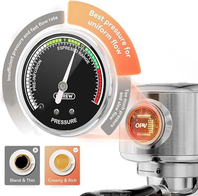 HIBREW H10B - 51mm Espresso Machine - Temperature & Cup Volume Adjustable at will - With Intelligent Display Screen & Pressure Gauge - Stainless Steel Body(Metallic Silver)