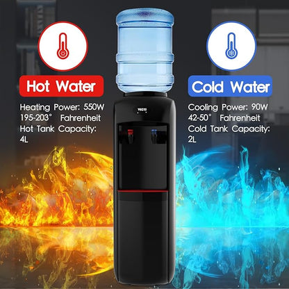 VECYS Hot and Cold Water Cooler Dispenser 3 or 5 Gallon with Child Safety Lock, Built-in Refrigerating Compressor and 304 Stainless Steel Reservior