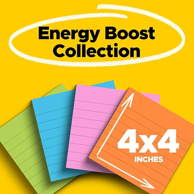 Post-it Super Sticky Notes, 4x4 in, 4 Pads, 2X The Sticking Power, Rio de Janerio Collection, Bright Colors (Orange, Pink, Blue, Green),Recyclable (675-4SSUC)