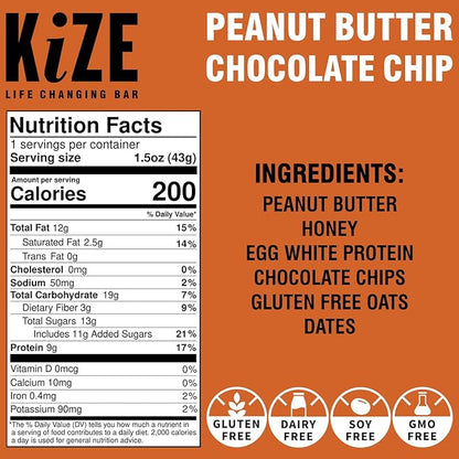 KiZE Energy Bars - Peanut Butter Lovers Variety Pack - 20-Count - Gluten Free, Dairy Free Options, Non-GMO, and High Protein Meal Replacement Energy Bars, Clean and Simple Food Ingredients - 7-10g High Protein Snacks (20 Count)
