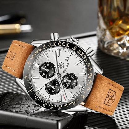 BY BENYAR Watch for Men Analog Quartz Chronograph Waterproof Luminous Designer Mens Wrist Watches Business Work Sport Casual Dress Watch with Silicone Strap Elegant Gifts for Men