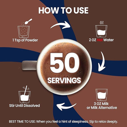 Mushroom Hot Chocolate for Calm, 50 Servings Cocoa Powder | 10 Mushrooms Supplements with Magnesium Glycinate, L-Theanine, Ashwagandha & GABA | Support Focus, Mood & Sleep | Vegan & Keto, Gluten-Free
