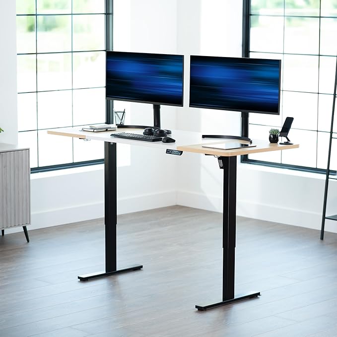 VIVO Electric 71 x 30 in Standing Desk, Memory Height Adjustment, 1B Series, White and Light Wood Top, Black Frame, DESK-KIT-1B7WC
