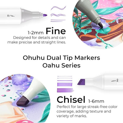 Ohuhu Alcohol Markers 200 Colors - AP Certificated Double Tipped Art Marker Set for Artists Adults Coloring Sketch Illustration - Chisel and Fine Dual Tips - Oahu of Ohuhu Markers - Refillable