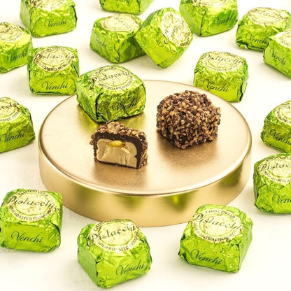 Venchi Chocoviar Pistachio Chocolate 15-Piece Elegant Gift Box - Creamy Pistachio & Hazelnut Paste, Dark Chocolate Shell Topped With Toffee Grains & Cocoa-bean Nibs - Preservative & Gluten Free