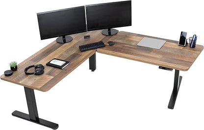 VIVO Electric Height Adjustable 67 x 60 inch Corner Stand Up Desk, 2 Reclaimed Wood Solid Table Tops, Black Frame, Memory Controller, L-Shaped Workstation, 3E Series, DESK-KIT-3E6BP