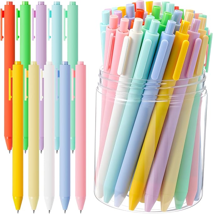 Crtiin 50 Pcs Gel Ink Pens Bulk, Black Ink 0.5mm Fine Point Retractable Pen Smooth Writing Office School Supplies for Teacher Server Operation Christmas Charity Donation Thanksgiving (Macaron)