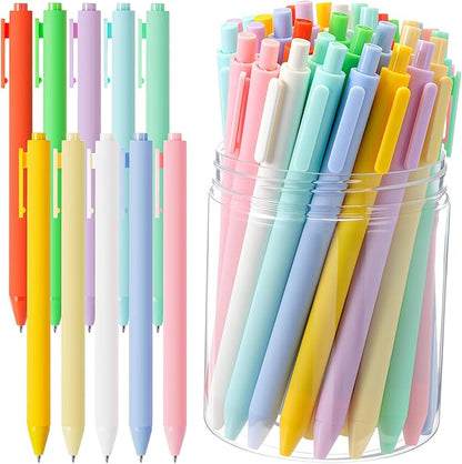 Crtiin 50 Pcs Gel Ink Pens Bulk, Black Ink 0.5mm Fine Point Retractable Pen Smooth Writing Office School Supplies for Teacher Server Operation Christmas Charity Donation Thanksgiving (Macaron)