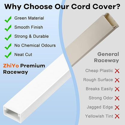126in Cord Hider Kit, ZhiYo Cord Covers for Wall Mounted TV, Paintable Wire Cover for Cords, TV Cable Hider Wall Kit, Wall Cord Concealer, Cable Cover Wall Wire Management, 8xL15.7in W0.95in H0.55in