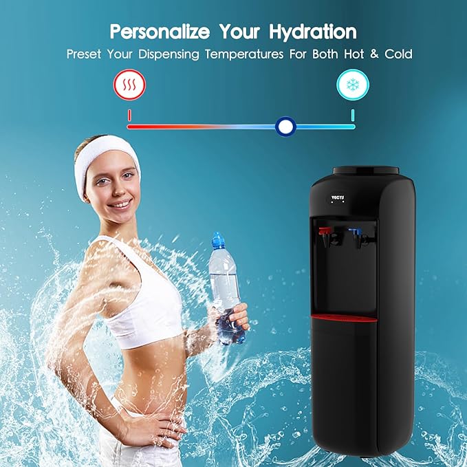 VECYS Hot and Cold Water Cooler Dispenser 3 or 5 Gallon with Child Safety Lock, Built-in Refrigerating Compressor and 304 Stainless Steel Reservior