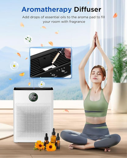 Air Purifiers for Home Large Room up to 2200sq.ft, MOOKA Air purifier for Home Pets with Washable Filter, PM 2.5 Display Air Quality Sensor Air Cleaner for Bedroom, Dorm room, Pets, Office, PR1