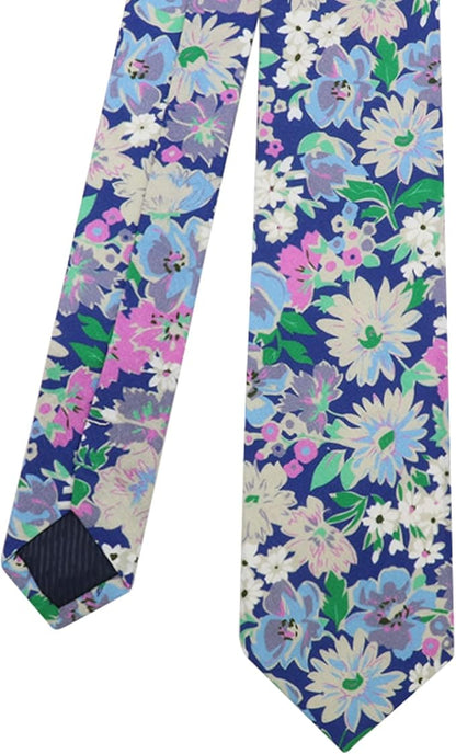 Cotton Floral Ties for Men 2.76" Men's Skinny Tie Linen Flower Printed Neck Tie for Wedding Dating Party