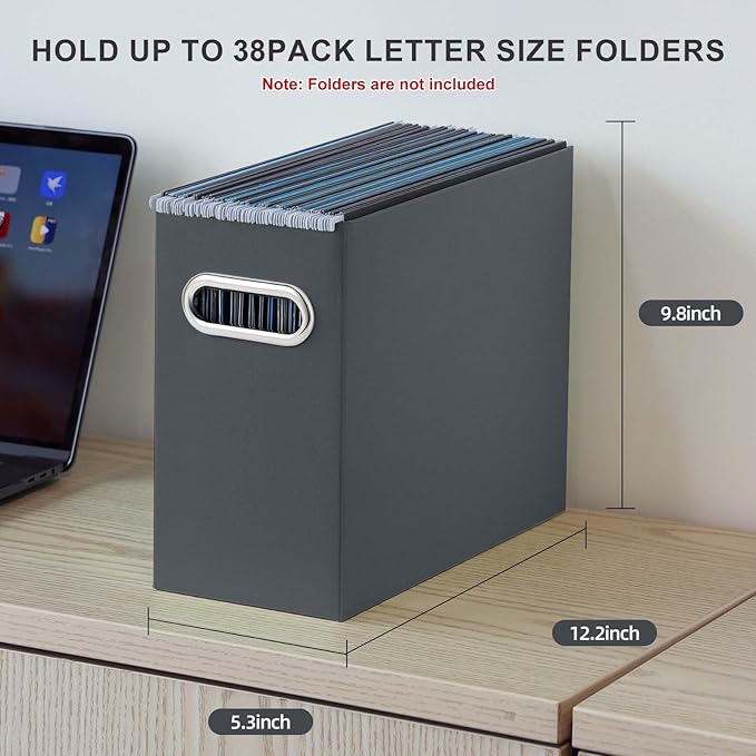 Oterri Cardboard File Organizer Box for Hanging File Folders Letter Size,File Box for Computer Desk,File Cabinet,Working Home,Office,Classroom (Dark Grey, Letter Size - 2 Packs)