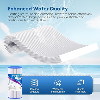 PUREPLUS 50 Micron 10" x 4.5" Whole House Pleated Sediment Filter for Well Water, Replacement Cartridge for GE FXHSC, Culligan R50-BBSA, Pentek R50-BB, DuPont WFHDC3001, W50PEHD, GXWH40L, 3Pack