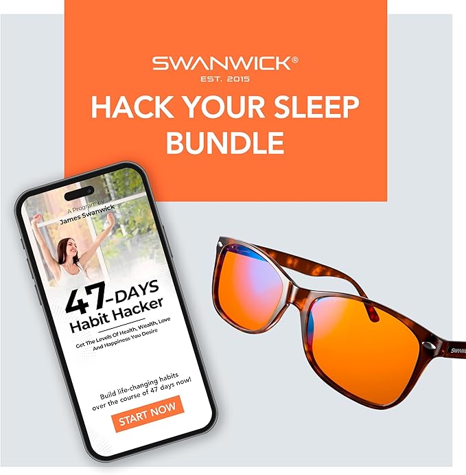 Swanwick Blue Light Blocking Glasses for Women, Men. Sleep Aid. Anti Eyestrain Headache for Computer, Gaming, TV, UV Glare