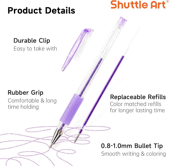 Shuttle Art Gel Pens 60 Pack — Assorted Colors with Ink Refills for Journaling & Drawing