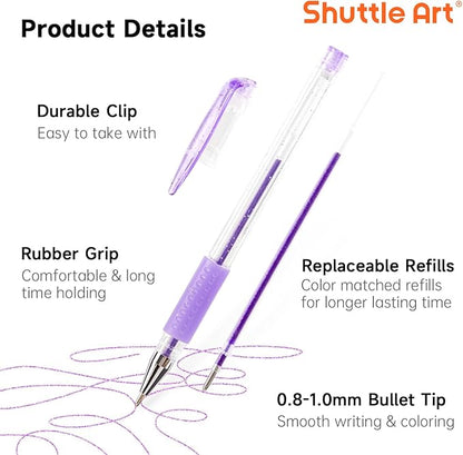 Shuttle Art Gel Pens 60 Pack — Assorted Colors with Ink Refills for Journaling & Drawing