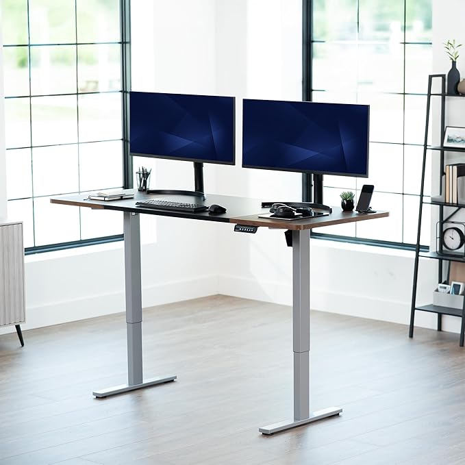 VIVO Electric 71 x 30 in Rustic Standing Desk, Memory Height Adjustment, 1B Series, Black and Vintage Brown Top, Gray Frame, DESK-KIT-1G7BN