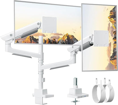 monTEK Sleek Aluminum Monitor Arm for 17–57” Ultrawide Screens up to 59 lbs, USB 3.0 A/C, Heavy Duty Dual Monitor Arm Desk Mount, Pneumatic Lift, Quick-Release Plate, Clamp/Grommet, max VESA 100x100