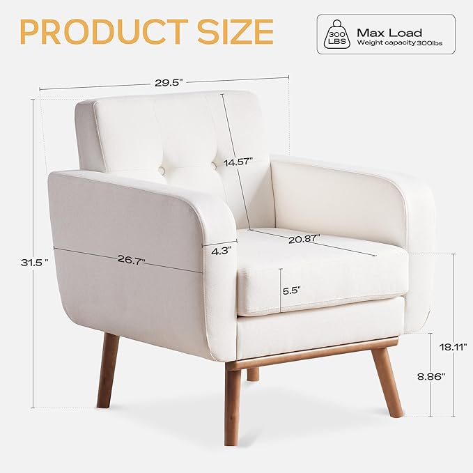 HUIMO Living Room Set, Button Tufted Living Room Furniture Sets, Upholstered Modern Couch Set with Solid Frame, Deep Seat Sofa Set for Living Room, Office (White, 3 Piece Set-1*loveseat+2*Chair)