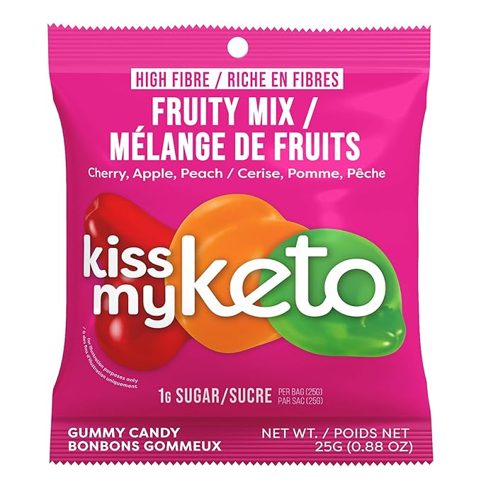 Kiss My Keto Sugar Free Gummies, Fruity Mix 8-Pack – Satisfy Cravings while Staying in Ketosis – High Fiber, 7g Net Carbs, Non-GMO, Vegan, & Gluten-Free – Low-Calorie Vegan Candy