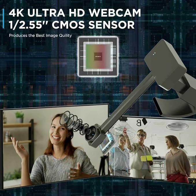 4K Webcam for PC with Remote Control, Ultra HD 1/2.55'' Sensor, Autofocus, 10x Digital Zoom, Low Light Performance, Streaming Webcam for PC/Video Calling/Zoom/Skype/Teams