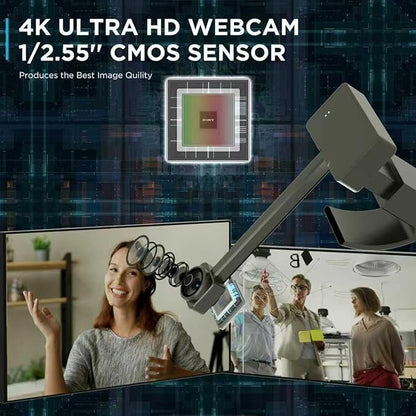 4K Webcam for PC with Remote Control, Ultra HD 1/2.55'' Sensor, Autofocus, 10x Digital Zoom, Low Light Performance, Streaming Webcam for PC/Video Calling/Zoom/Skype/Teams