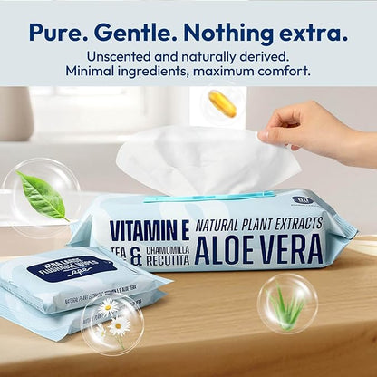 Flushable Wet Wipes - 6 Large Packs (360 Ct) - Unscented Extra-Large Body & Hand Tissue with Vitamin E & Aloe - For Adults, Children & Kids - Ideal for Home, Bathroom, Car & Everyday Hygiene