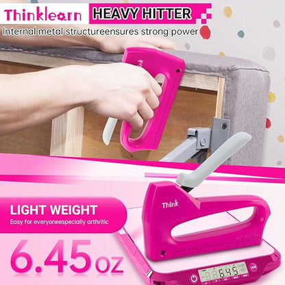 THINKLEARN Light Duty Staple Gun for Wood - Pink 4-in-1 Upholstery Staple Gun with 1600pcs JT21 Staples and Staple Remover, Fabric Staple Gun for Upholstering, Staple Gun for Crafts, DIY, Decoration