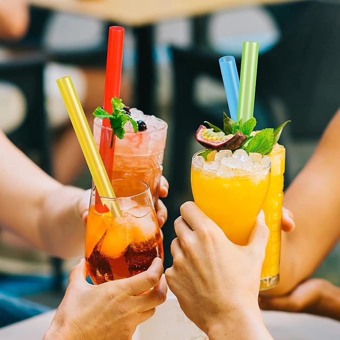 Angled Tips, 12 Pcs Wide Reusable Bubble Tea Straws with 4 Brushes - Multi Colors Jumbo Smoothie Straws, BPA FREE Plastic Straw for Bubble Tea (Tapioca, Pearls), Milkshakes