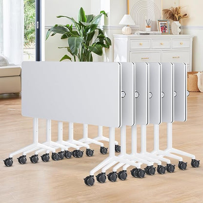 Conference Room Table, 55 Inch Folding Conference Tables with Wheels, Modern Office Meeting Table, Easy Flip & Nest Design, Rectangular Seminar Tables with Metal Frame for 2-24 People(A 6PCS)