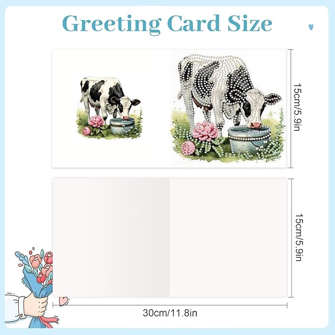 jinglinhh 12pcs Diamond Art Painting Flower Fence Cows Horses Greeting Cards with Envelopes, DIY Card Making Kits for Adults, Diamond Art Christmas Cards for Birthday Holiday Postcards Craft Gifts
