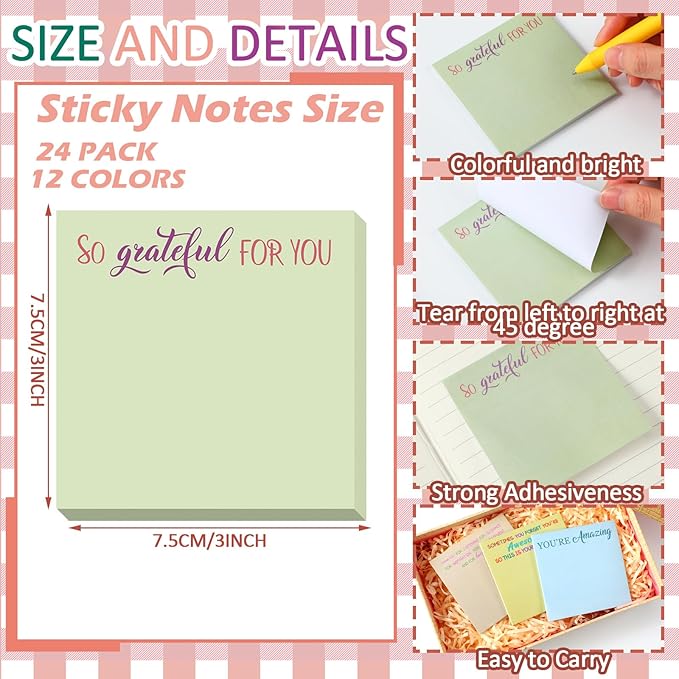 Yinder 24 Pcs Employee Appreciation Sticky Notes Xmas Gift Bulk Motivation Note Pads Mini Inspirational Note Gift for Teacher Nurse Staff Coworker Office Supply 3 x 3'' (Appreciation,Macaron)