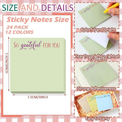 Yinder 24 Pcs Employee Appreciation Sticky Notes Xmas Gift Bulk Motivation Note Pads Mini Inspirational Note Gift for Teacher Nurse Staff Coworker Office Supply 3 x 3'' (Appreciation,Macaron)