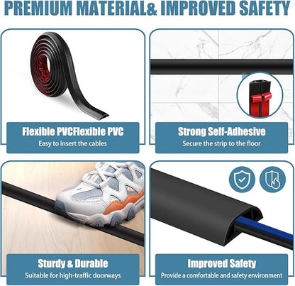 Floor Cord Covers for Wires 10FT Cable Hider Wire Coverr Self Adhesive Cord Hider Floor for Offices, Homes, Workshops, Warehouses Cable Cavity 0.47" W x 0.27" H